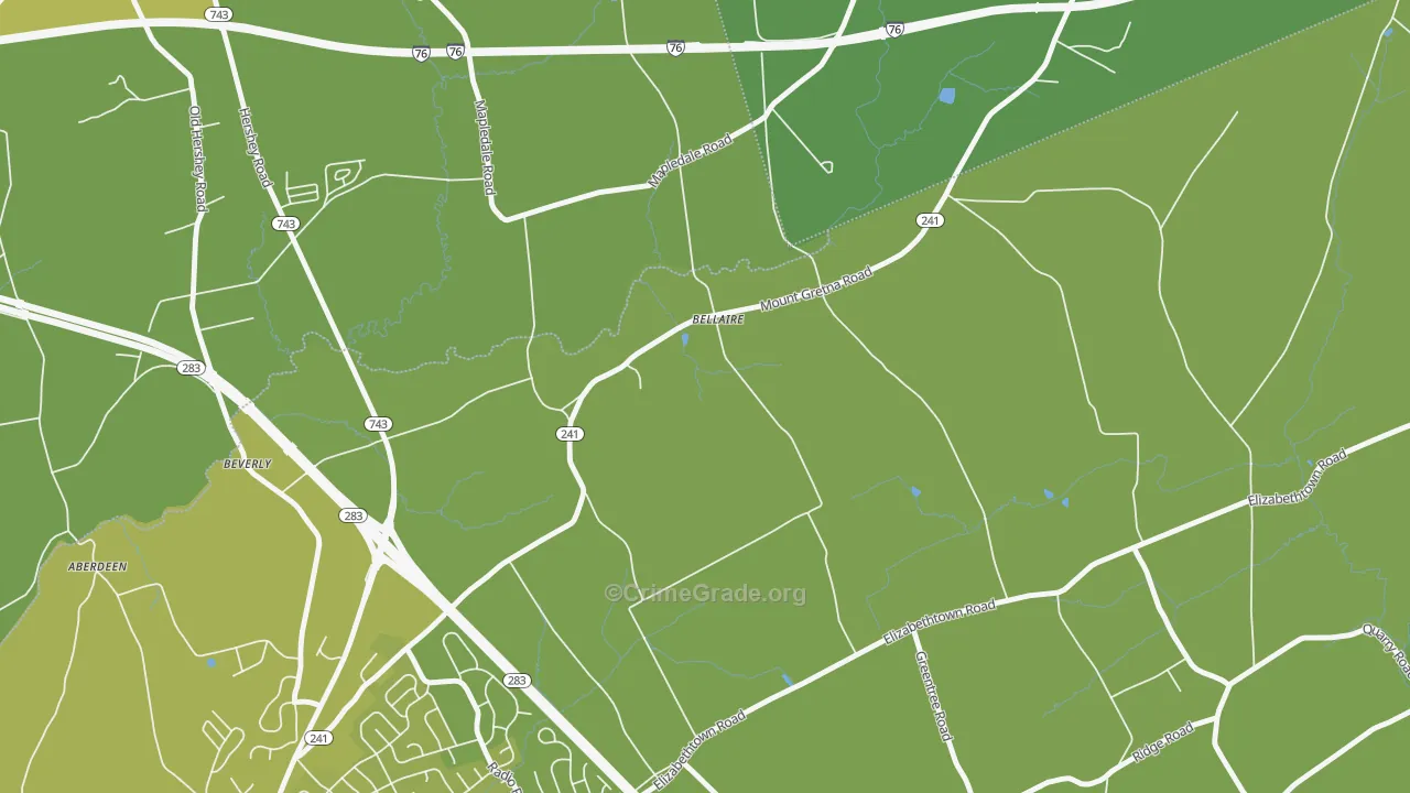 Bellaire, PA Map of Vehicle Theft Rates