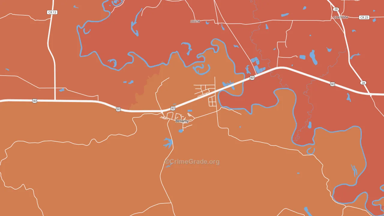 Bellamy, AL Map of Vehicle Theft Rates