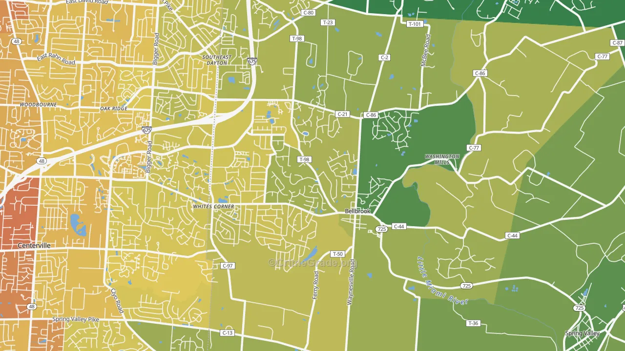 Bellbrook, OH Map of Vehicle Theft Rates