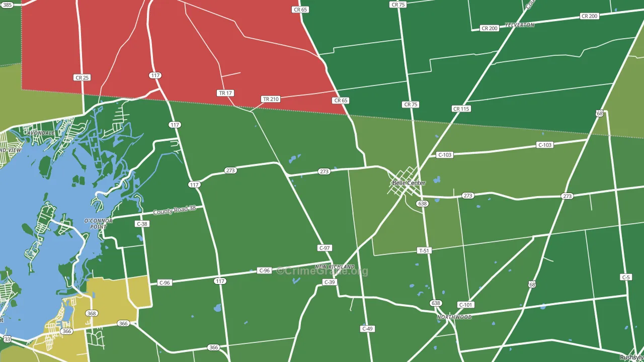 Belle Center, OH Map of Vehicle Theft Rates