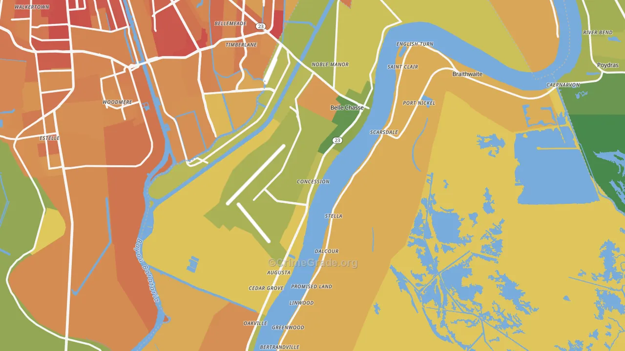 Belle Chasse, LA Map of Vehicle Theft Rates