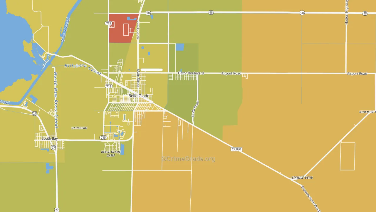 Belle Glade Camp, FL Map of Vehicle Theft Rates