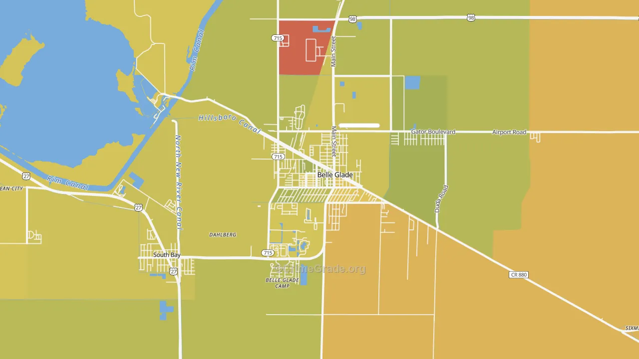 Belle Glade, FL Map of Vehicle Theft Rates