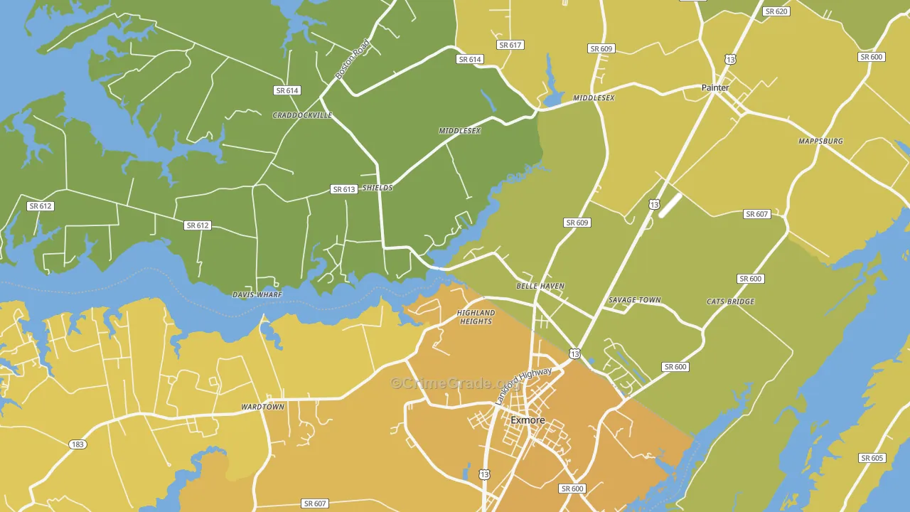 Belle Haven, VA Map of Vehicle Theft Rates