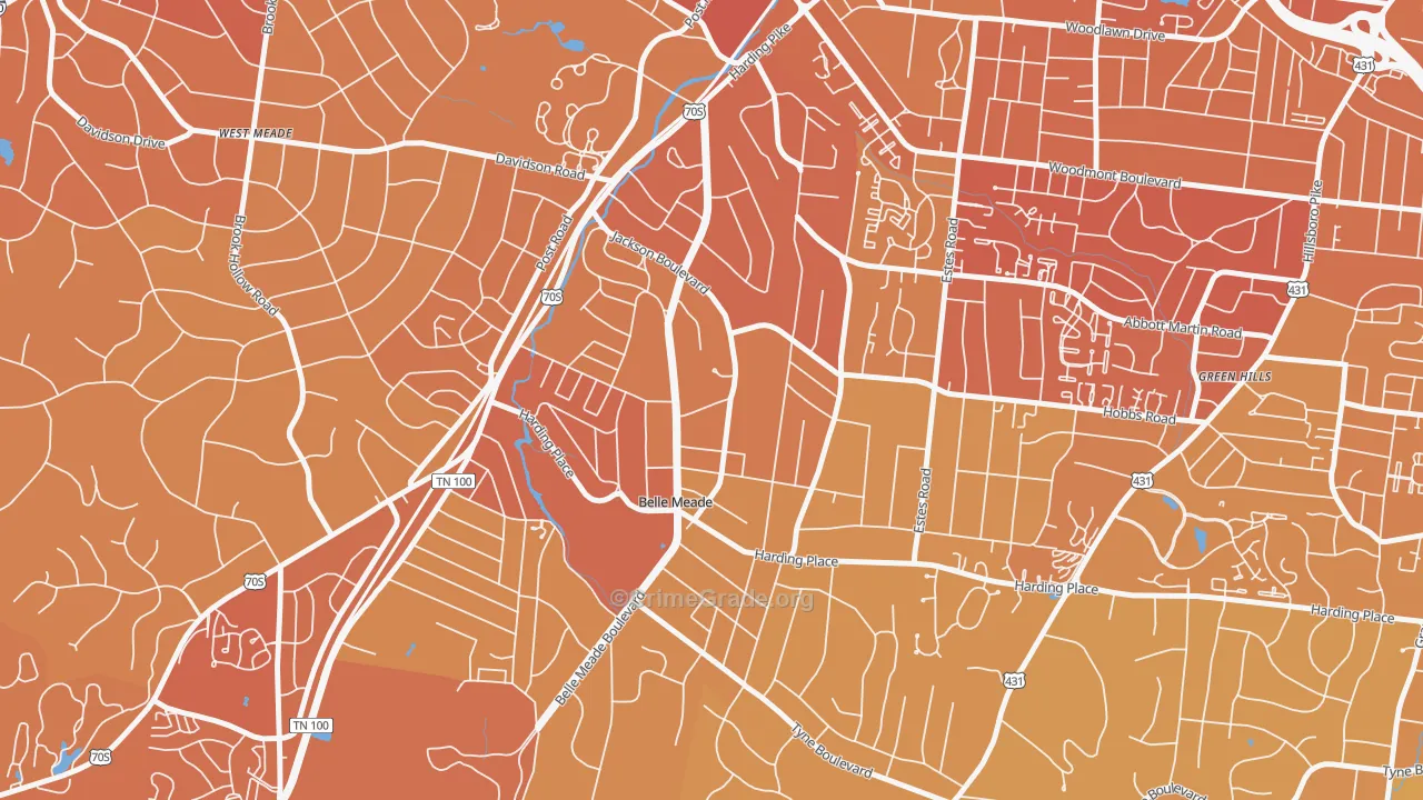 Belle Meade, TN Map of Vehicle Theft Rates
