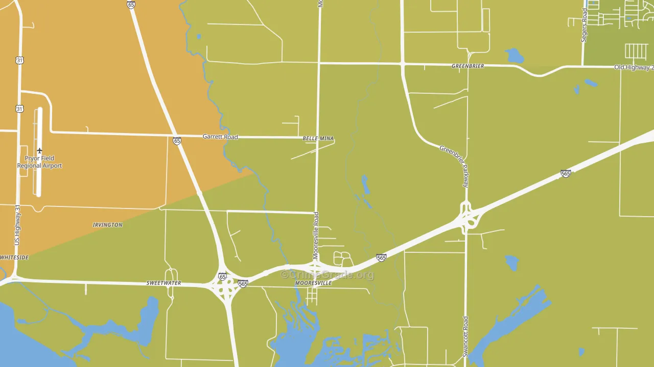 Belle Mina, AL Map of Vehicle Theft Rates
