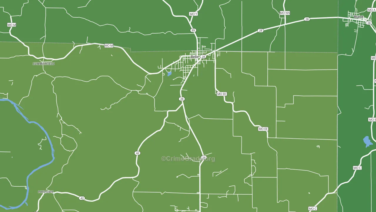 Belle, MO Map of Vehicle Theft Rates