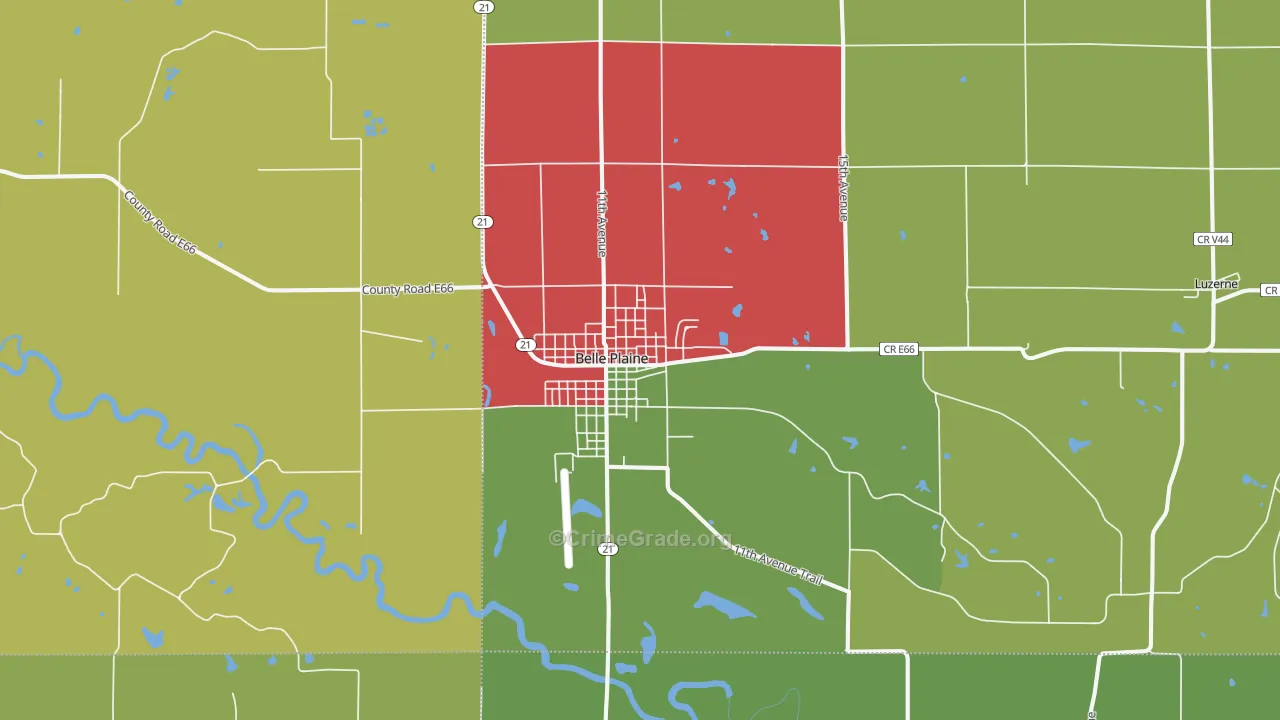 Belle Plaine, IA Map of Vehicle Theft Rates
