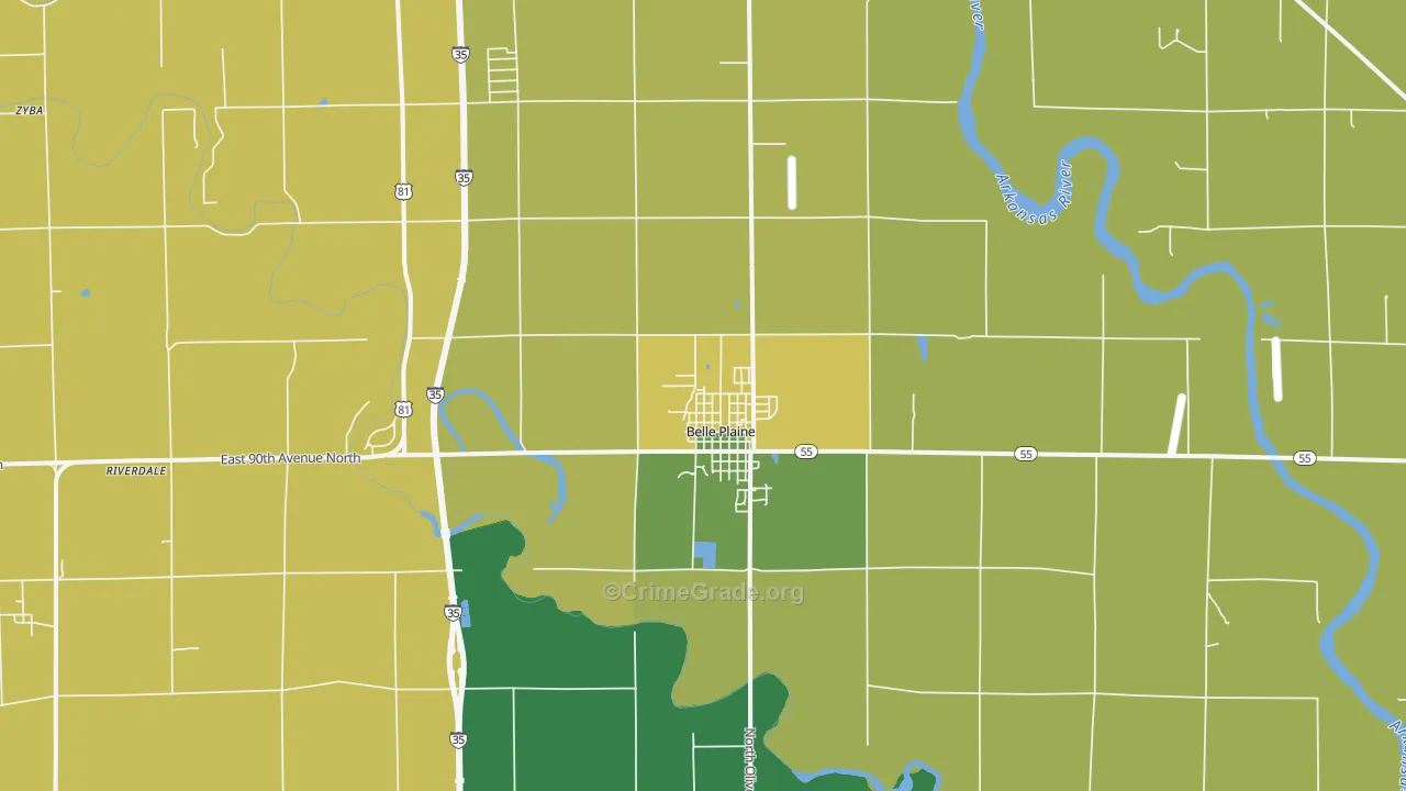 Belle Plaine, KS Map of Vehicle Theft Rates