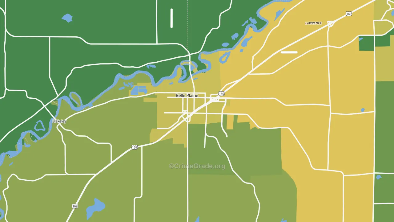 Belle Plaine, MN Map of Vehicle Theft Rates