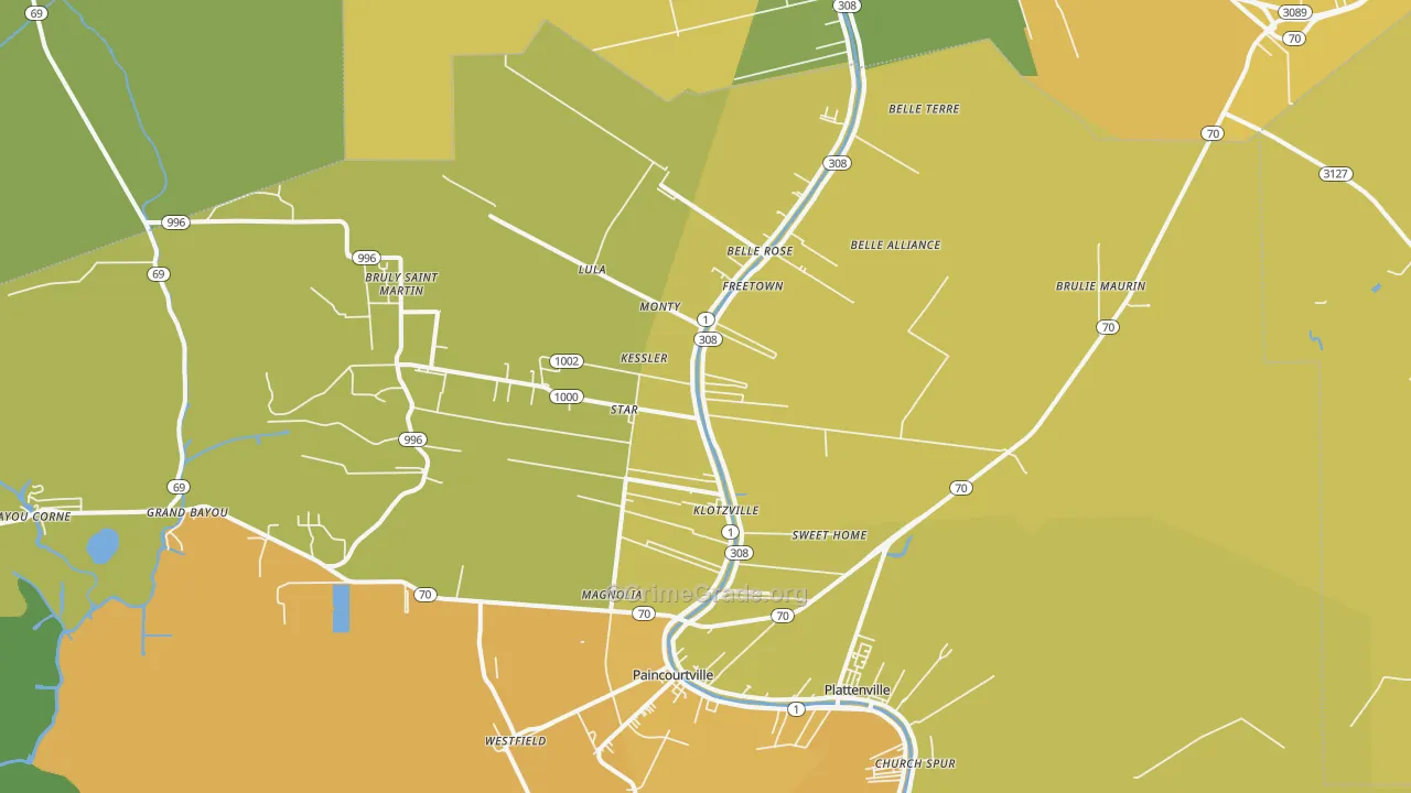 Belle Rose, LA Map of Vehicle Theft Rates