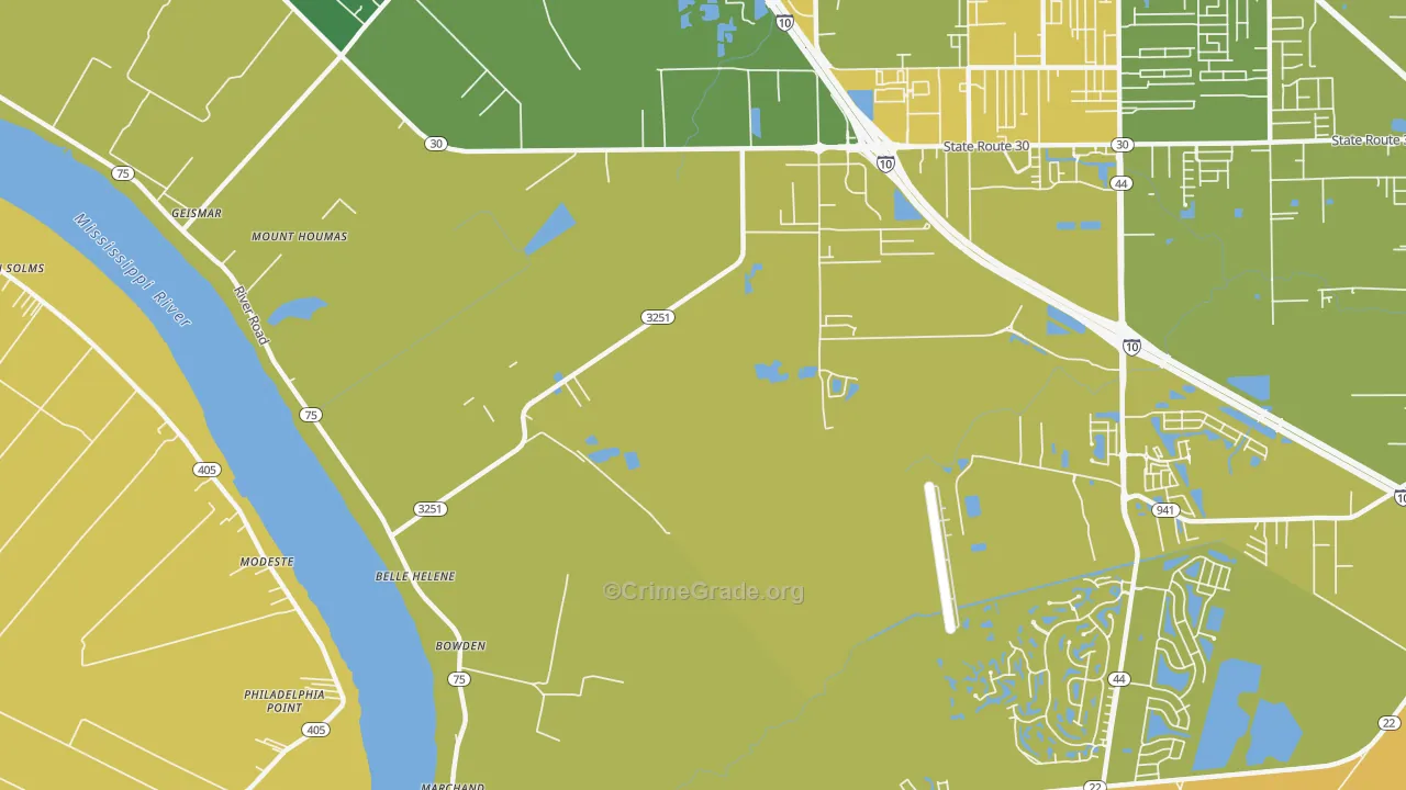 Belle Terre, LA Map of Vehicle Theft Rates
