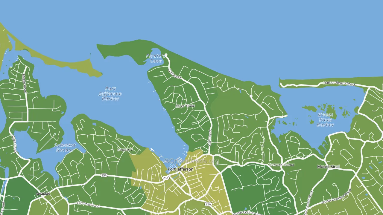 Belle Terre, NY Map of Vehicle Theft Rates