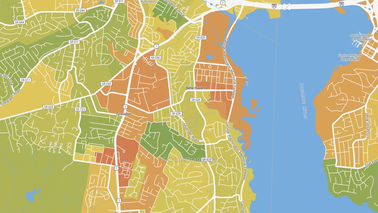 Belle View, VA Map of Vehicle Theft Rates