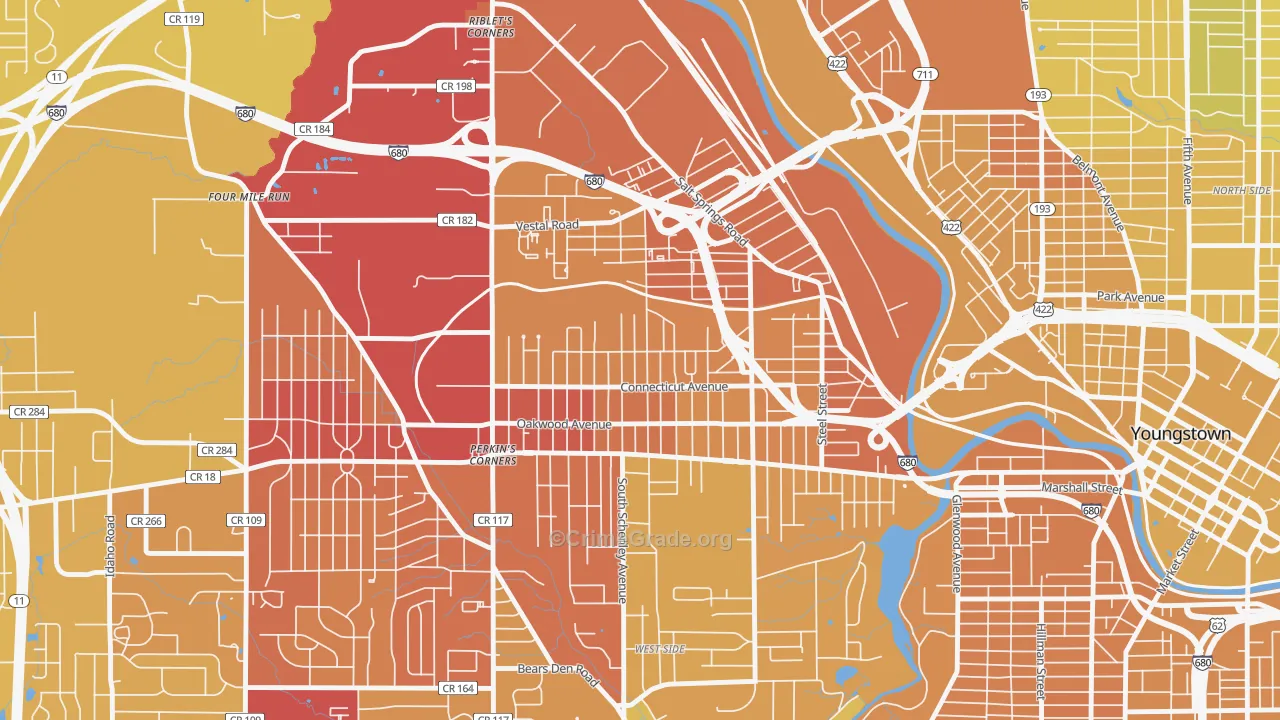 Belle Vista, Youngstown, OH Map of Vehicle Theft Rates