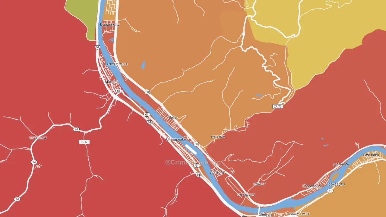 Belle, WV Map of Vehicle Theft Rates
