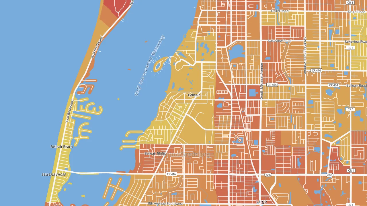 Belleair, FL Map of Vehicle Theft Rates