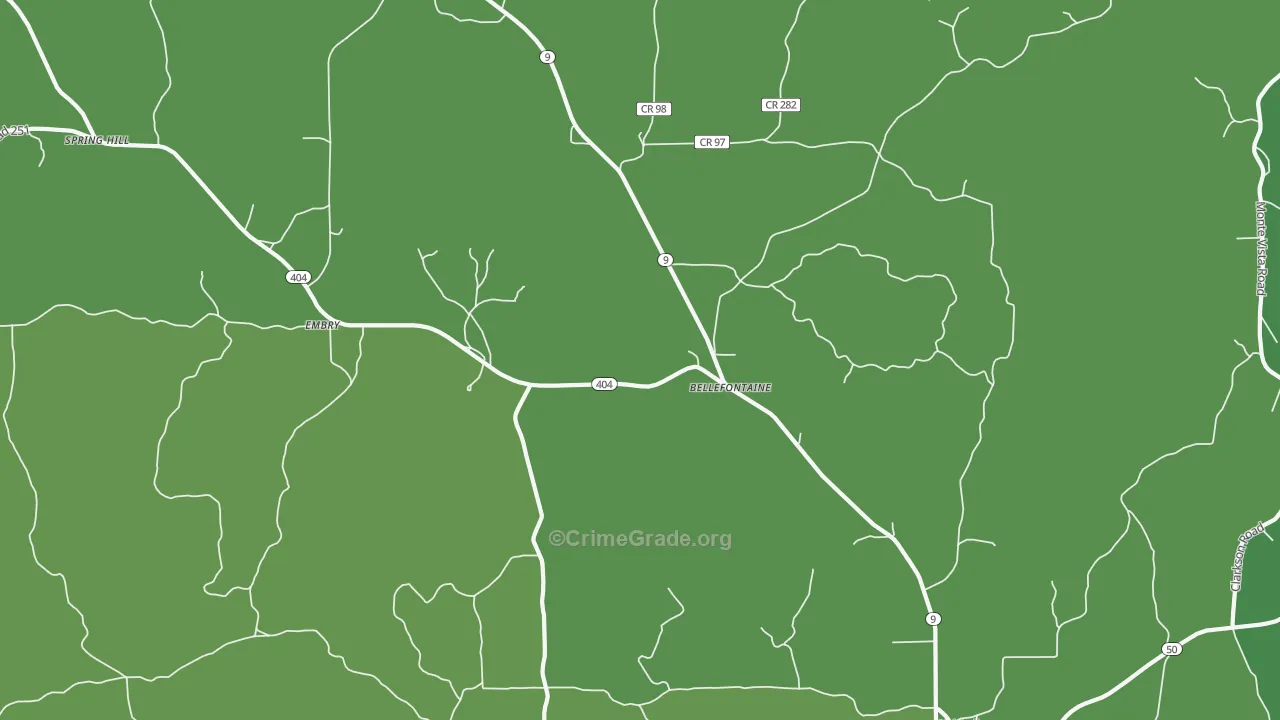 Bellefontaine, MS Map of Vehicle Theft Rates