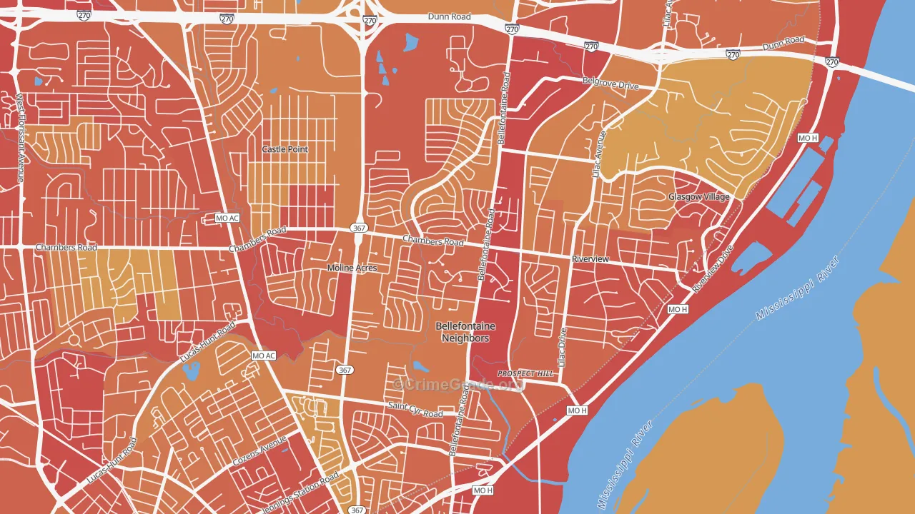 Bellefontaine Neighbors, MO Map of Vehicle Theft Rates