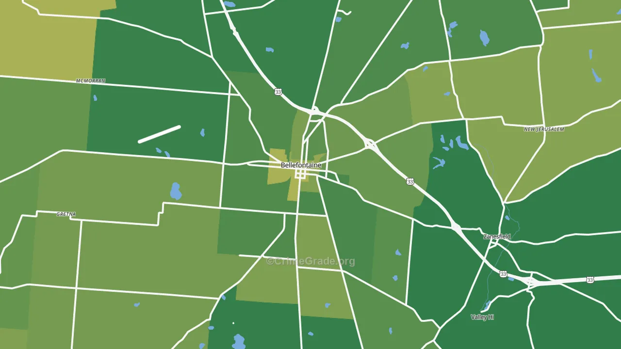 Bellefontaine, OH Map of Vehicle Theft Rates
