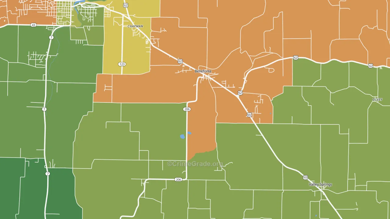 Bellefonte, AR Map of Vehicle Theft Rates