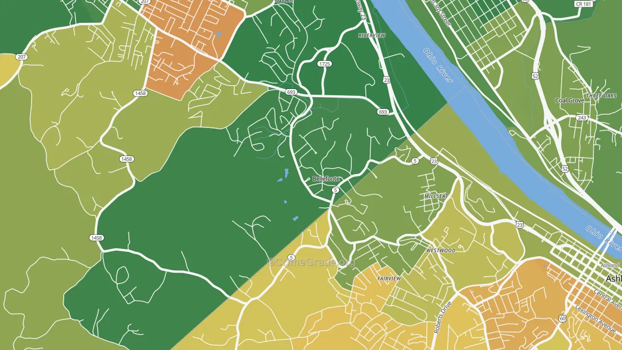 Bellefonte, KY Map of Vehicle Theft Rates
