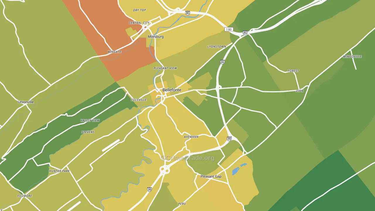 Bellefonte, PA Map of Vehicle Theft Rates