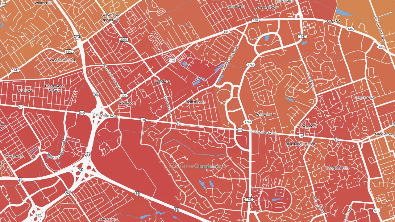 Bellemeade, KY Map of Vehicle Theft Rates