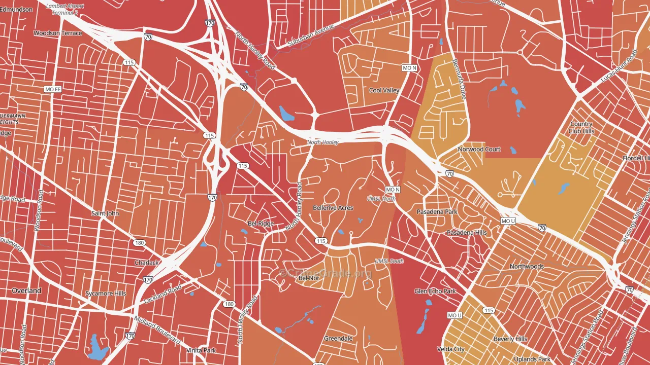 Bellerive, MO Map of Vehicle Theft Rates