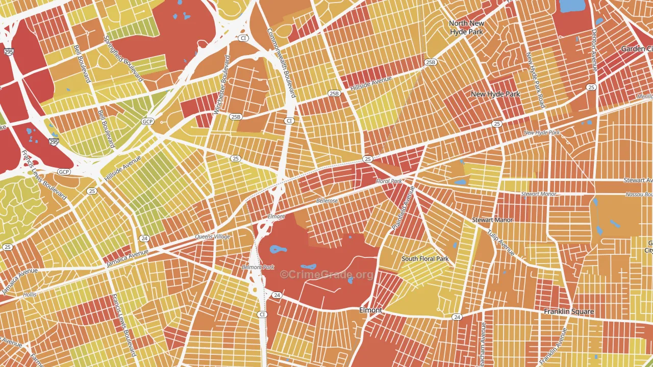 Bellerose, NY Map of Vehicle Theft Rates