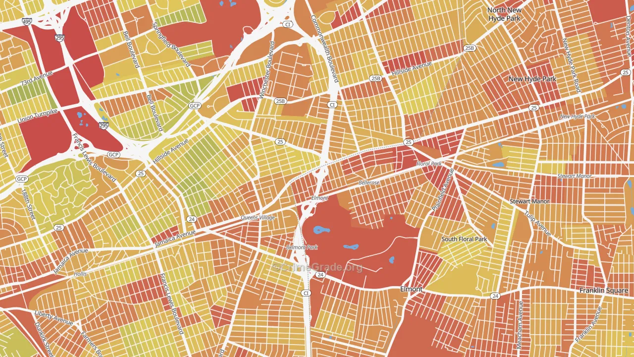 Bellerose Terrace, NY Map of Vehicle Theft Rates