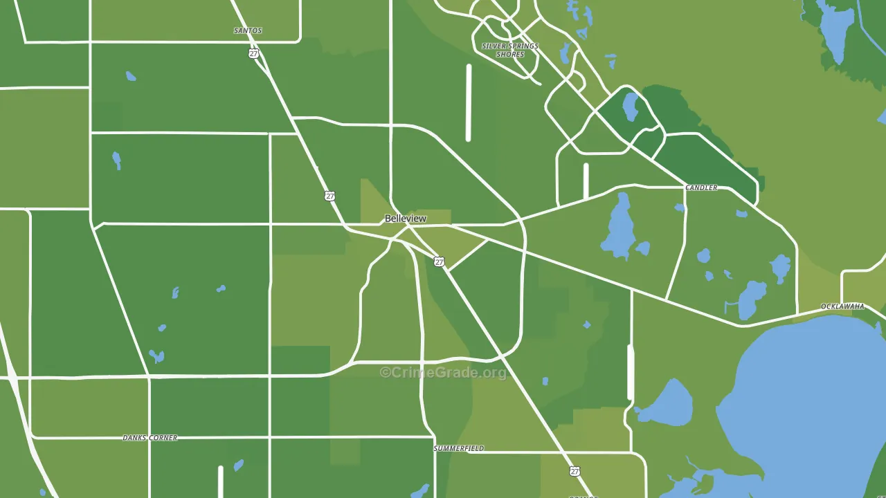 Belleview, FL Map of Vehicle Theft Rates