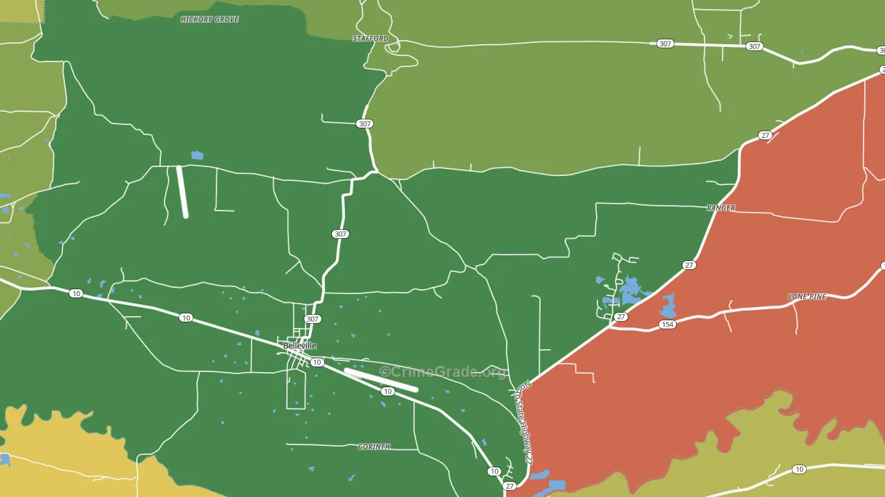 Belleville, AR Map of Vehicle Theft Rates