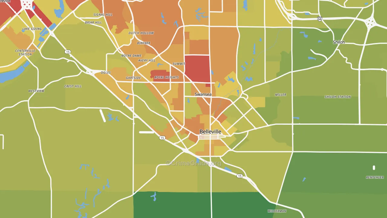 Belleville, IL Map of Vehicle Theft Rates