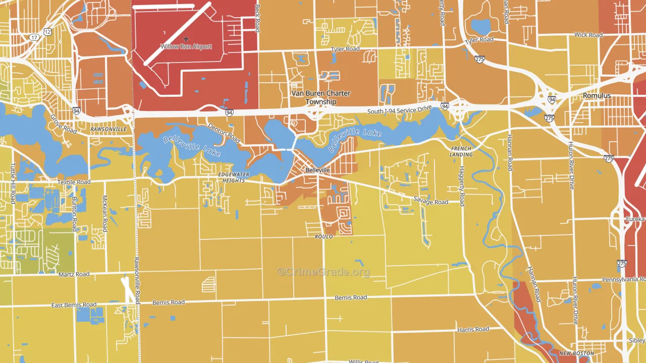 Belleville, MI Map of Vehicle Theft Rates
