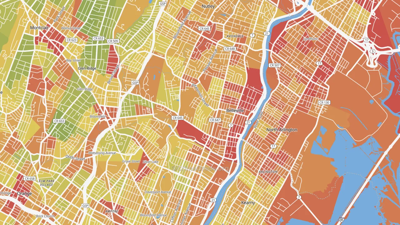 Belleville, NJ Map of Vehicle Theft Rates