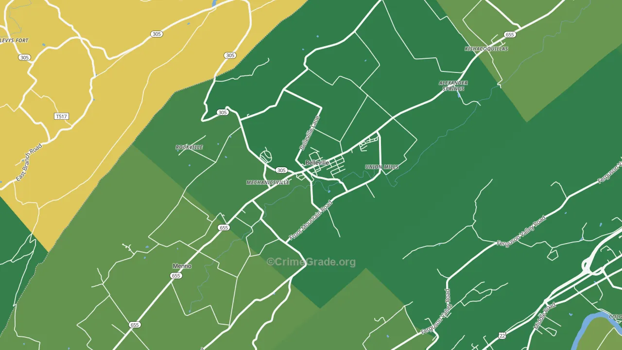 Belleville, PA Map of Vehicle Theft Rates