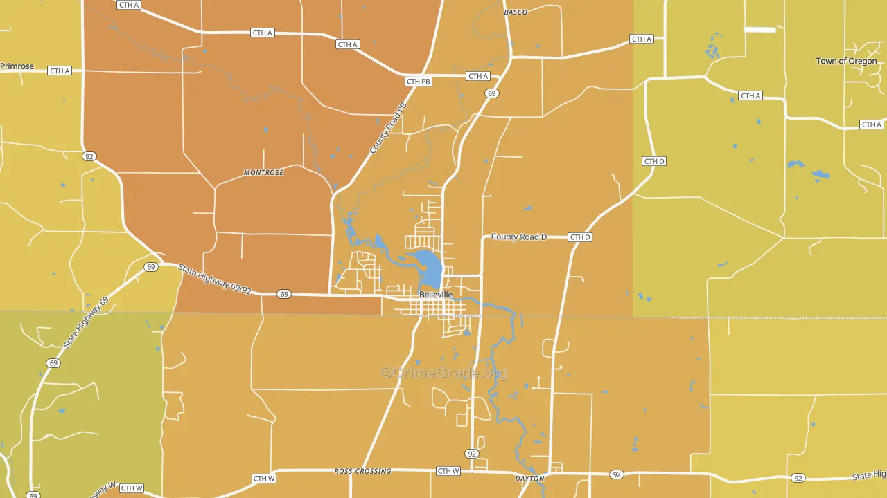 Belleville, WI Map of Vehicle Theft Rates