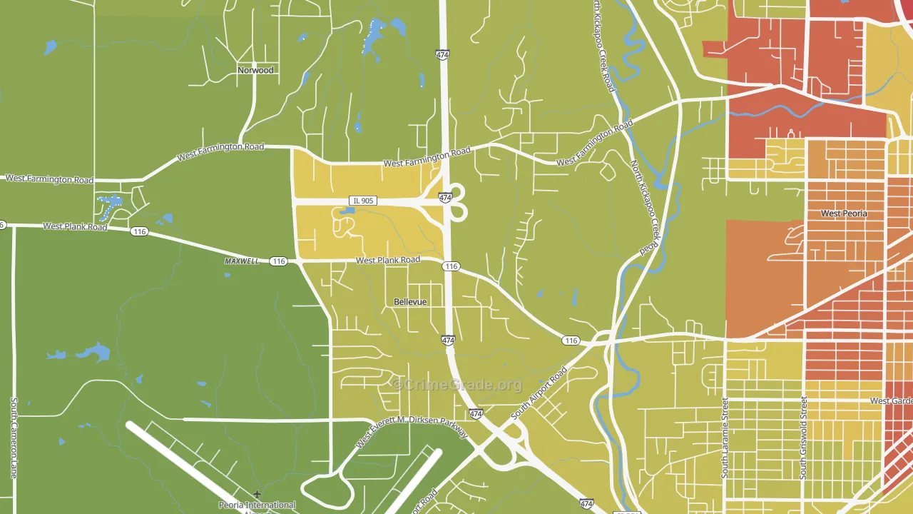 Bellevue, IL Map of Vehicle Theft Rates