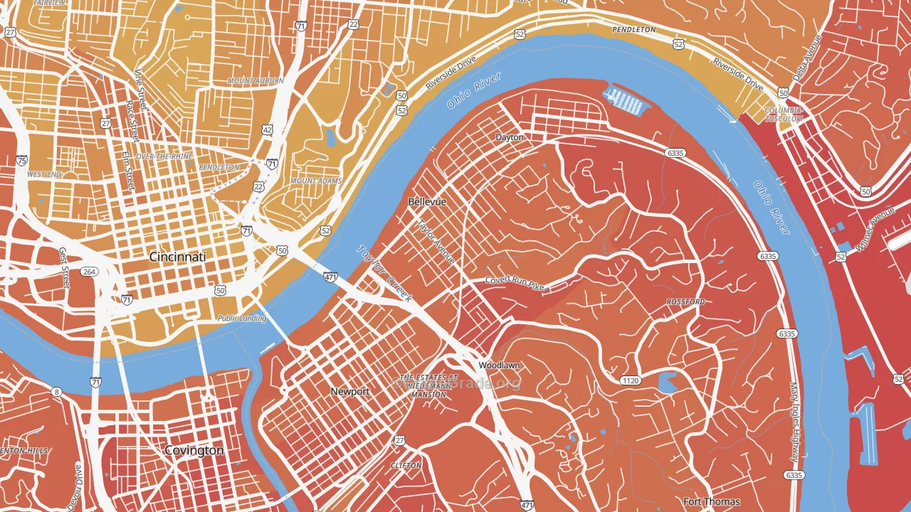 Bellevue, KY Map of Vehicle Theft Rates