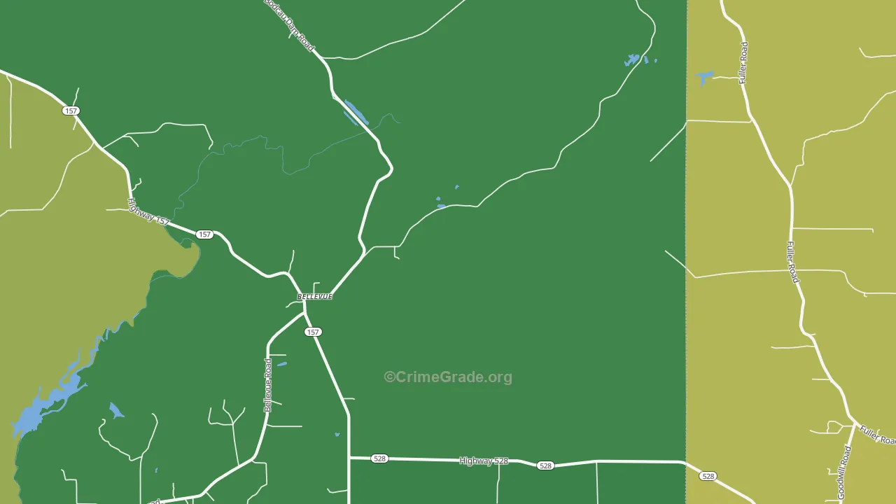 Bellevue, LA Map of Vehicle Theft Rates