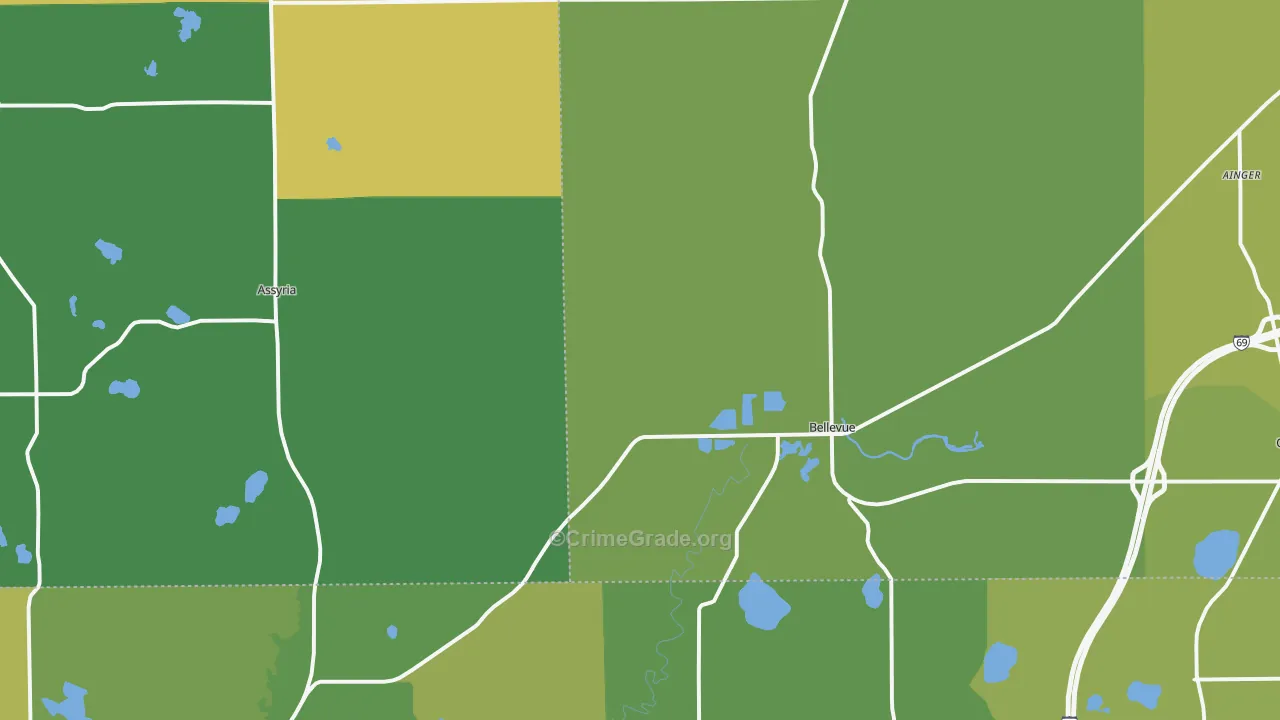 Bellevue, MI Map of Vehicle Theft Rates