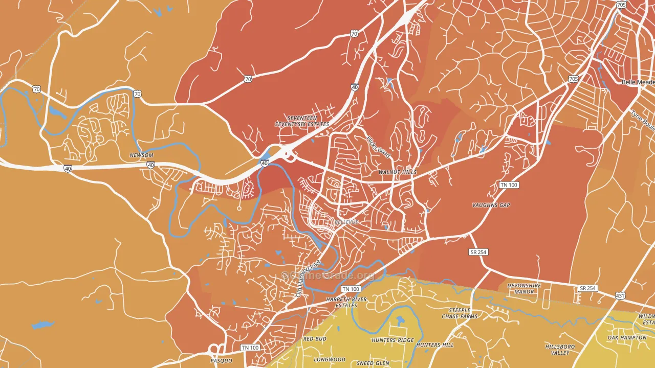 Bellevue, Nashville, TN Map of Vehicle Theft Rates