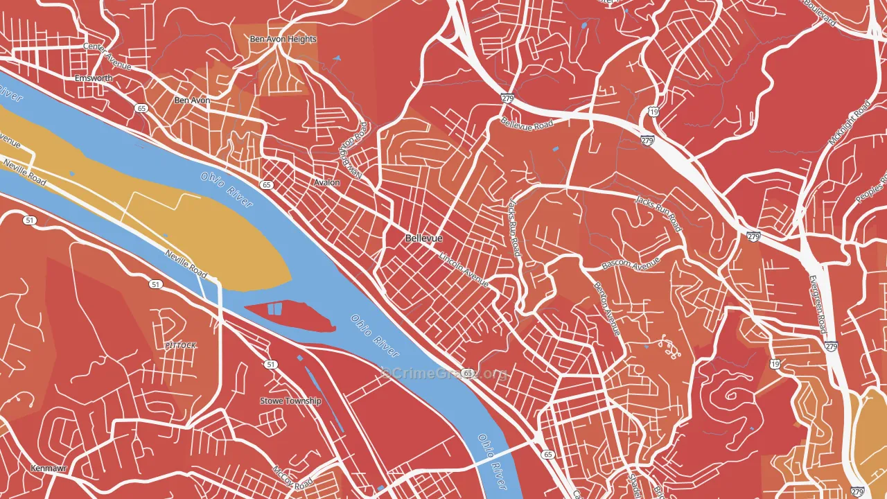 Bellevue, PA Map of Vehicle Theft Rates