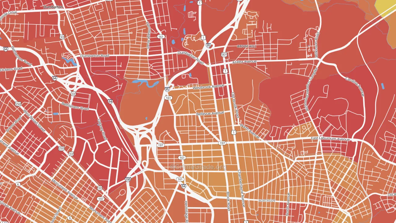Bellevue, Richmond, VA Map of Vehicle Theft Rates