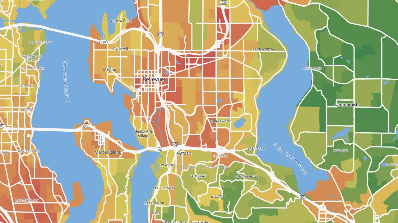 Bellevue, WA Map of Vehicle Theft Rates