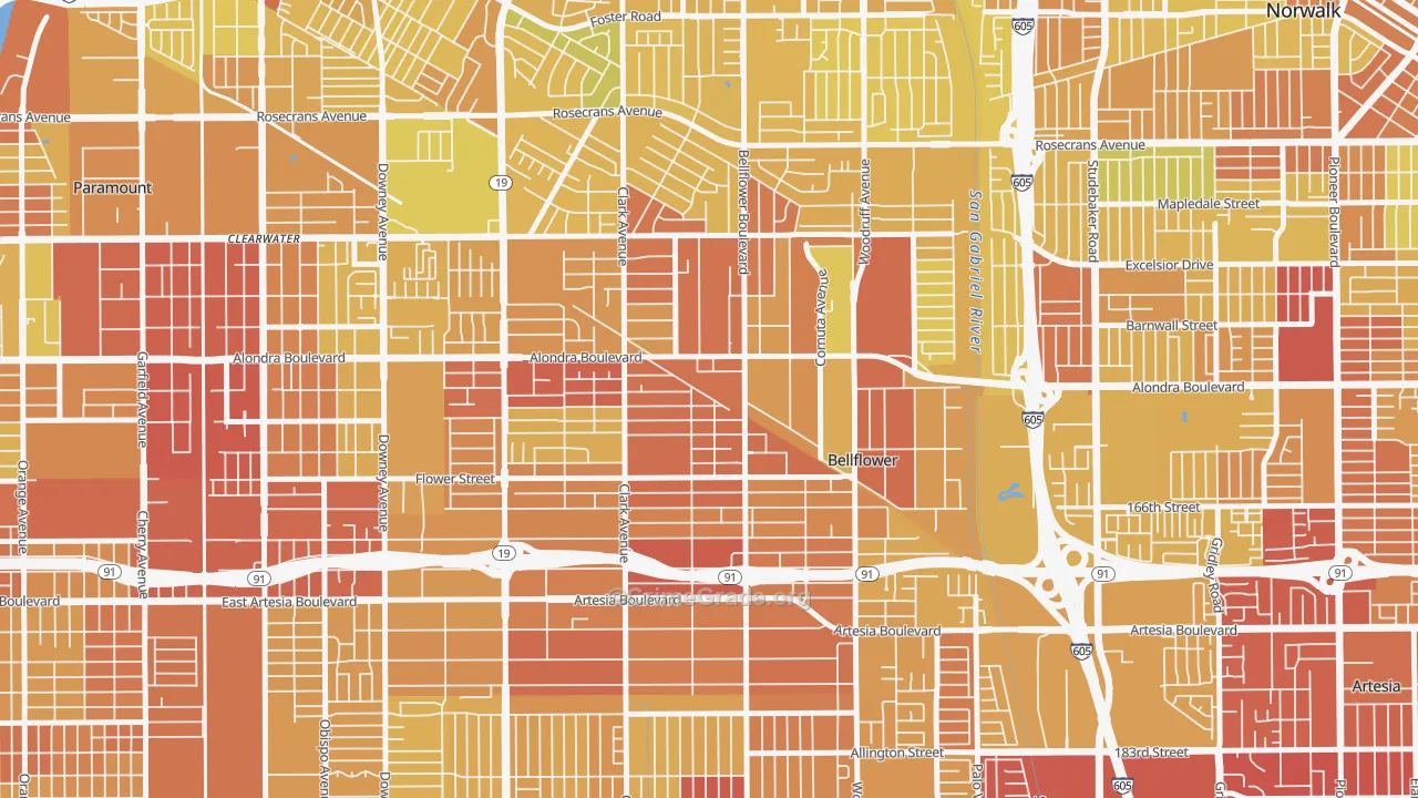 Bellflower, CA Map of Vehicle Theft Rates