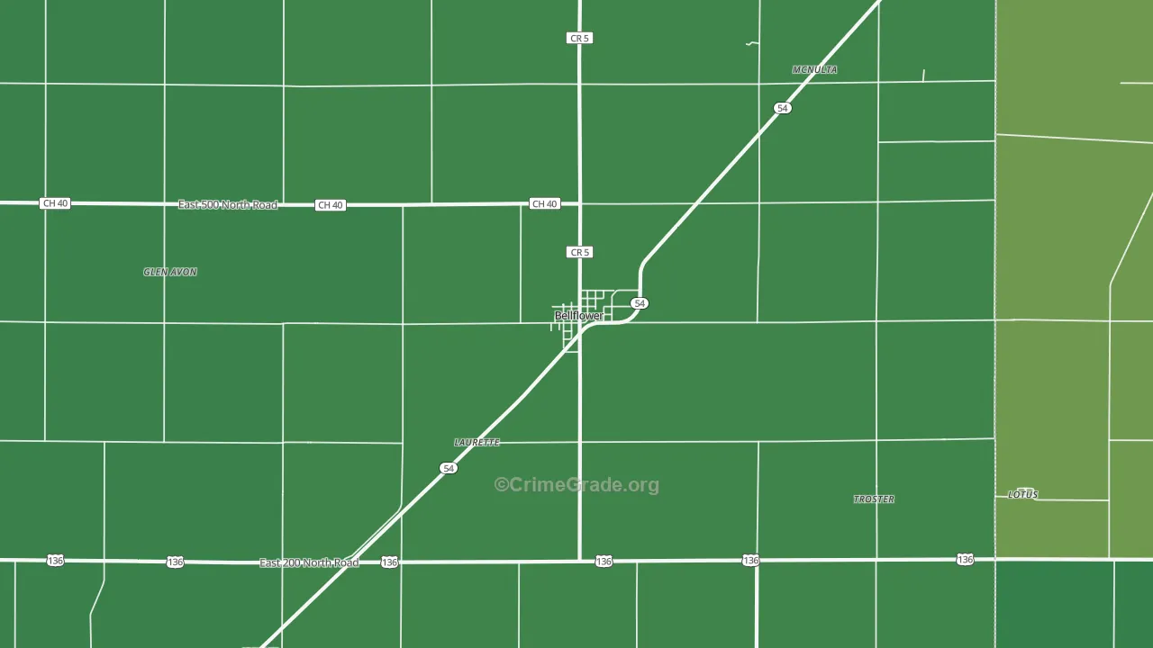 Bellflower, IL Map of Vehicle Theft Rates