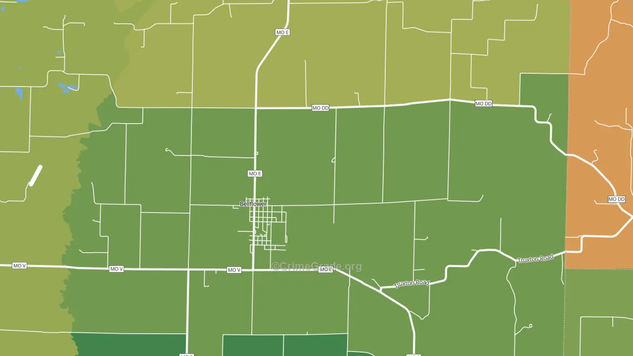 Bellflower, MO Map of Vehicle Theft Rates
