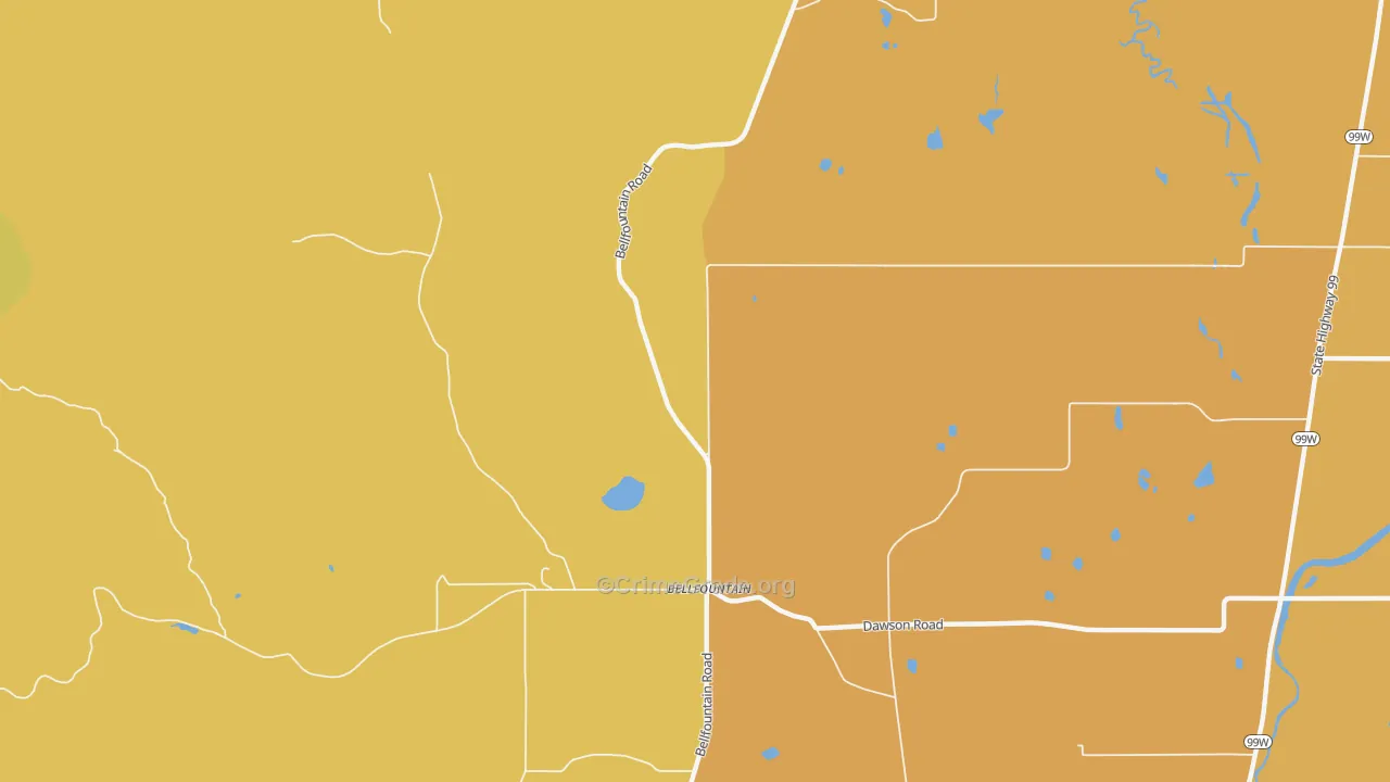 Bellfountain, OR Map of Vehicle Theft Rates